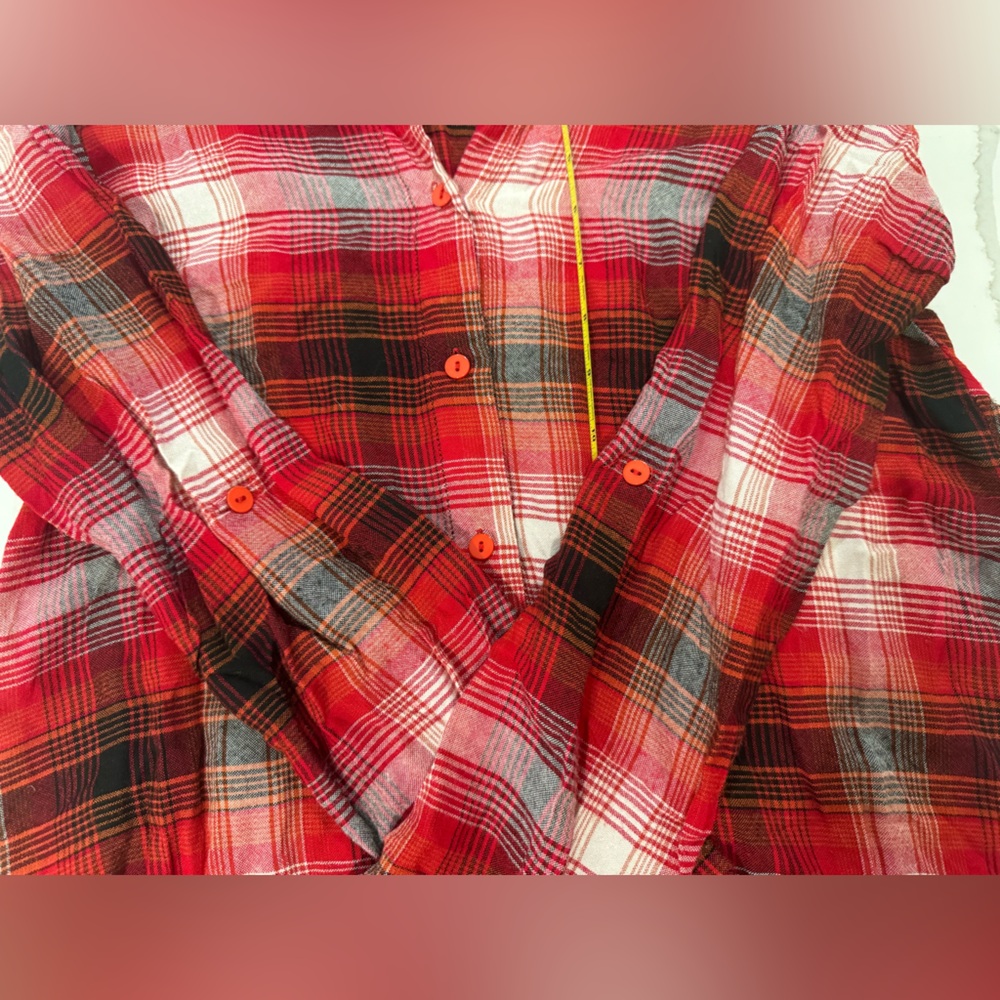 Plaid Flannel Tunic Shirt with Buttons Sz. Medium